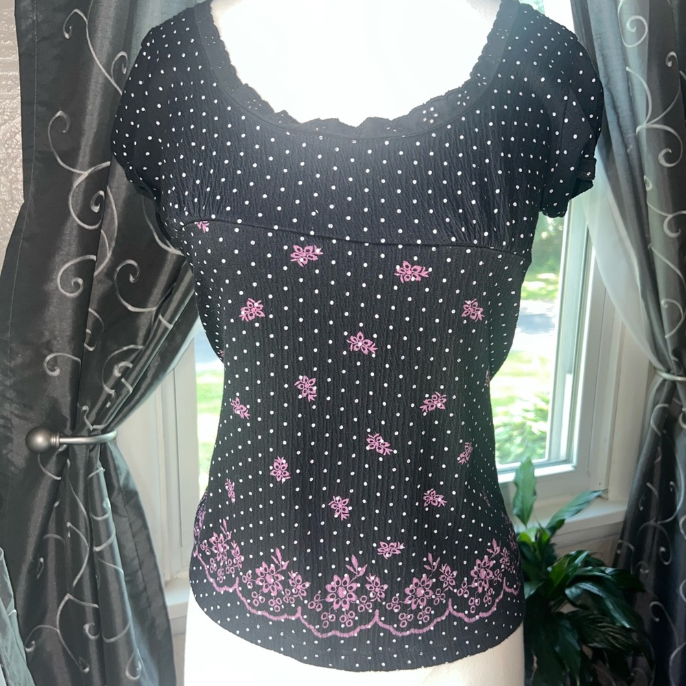 Y2K Deb Black & Pink Floral Blouse